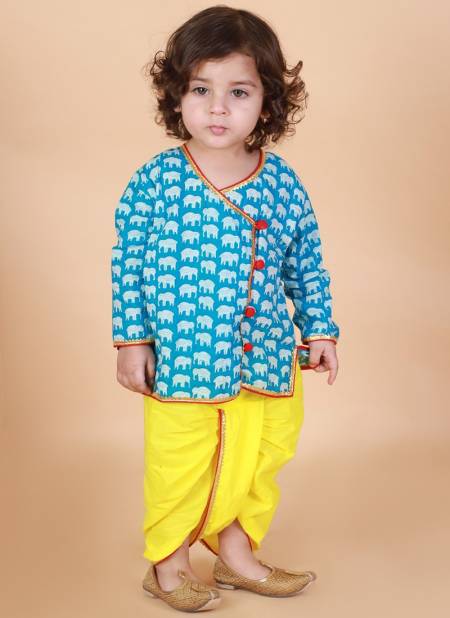 Sky Blue And Yellow Colour KID1 Krish Festive Wear Pure Cotton Angrakha Dhoti Collection K22DB177SKBLYE